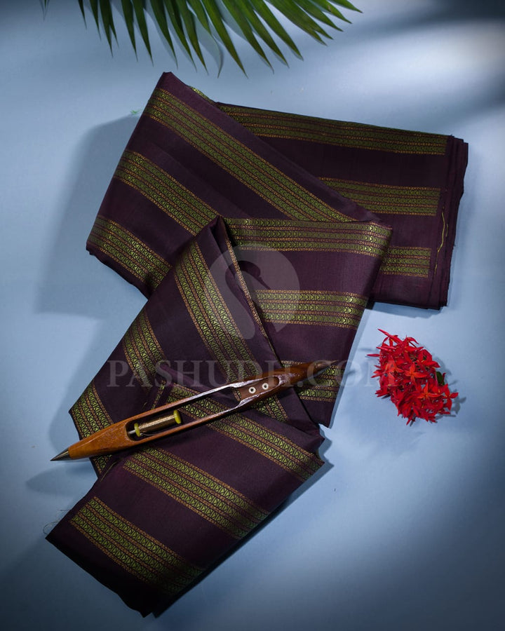 Eggplant Purple Traditional Borderless Kanjivaram Silk Saree - S1447(A)