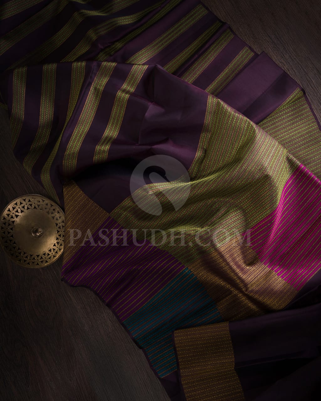 Eggplant Purple Traditional Borderless Kanjivaram Silk Saree - S1447(A)