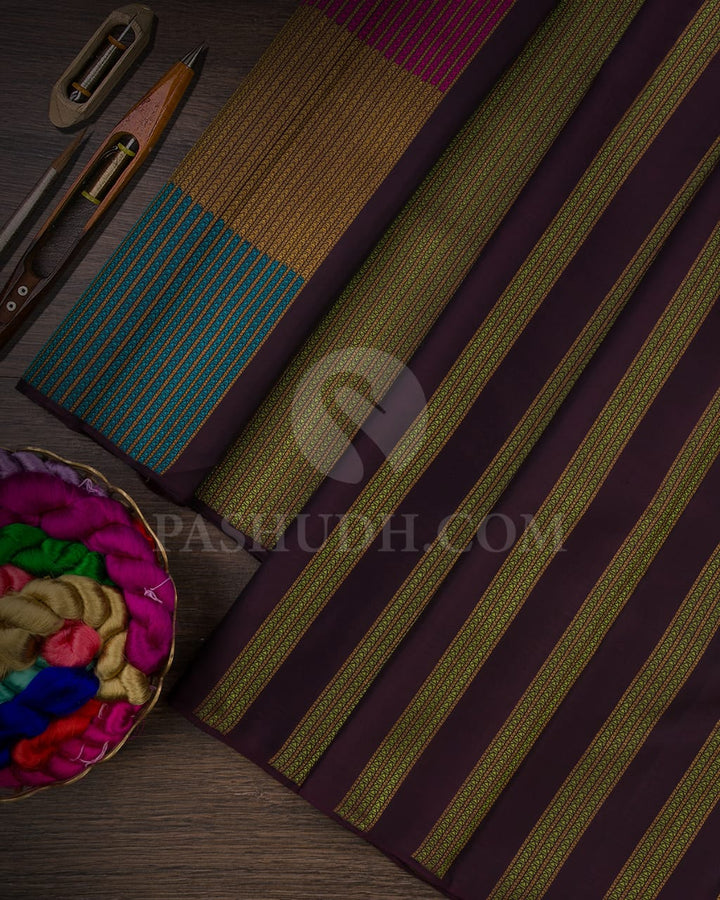 Eggplant Purple Traditional Borderless Kanjivaram Silk Saree - S1447(A)