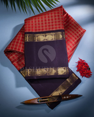 Dark Orange & Aubergine Pure Kanjivaram Silk saree - SP68