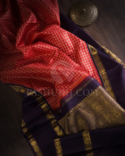 Dark Orange & Aubergine Pure Kanjivaram Silk saree - SP68