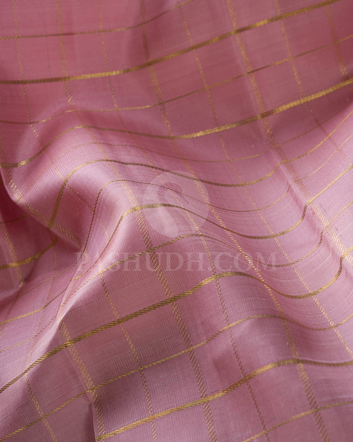 Pastel Baby Pink & Brown Pure Kanjivaram Silk Saree-SP83