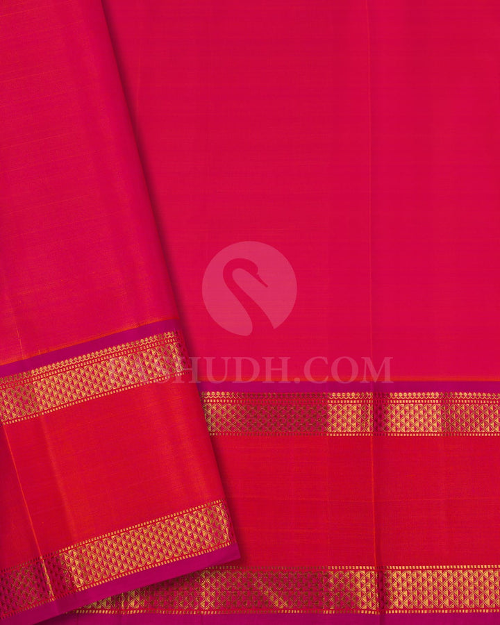 Half White & Rani Pink Pure Kanjivaram Silk Saree-SP86