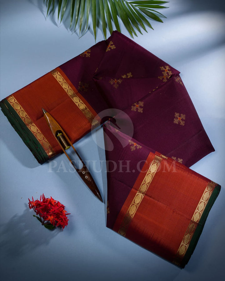 Brown And Rust Orange Pure Kanjivaram Silk Saree-SP77