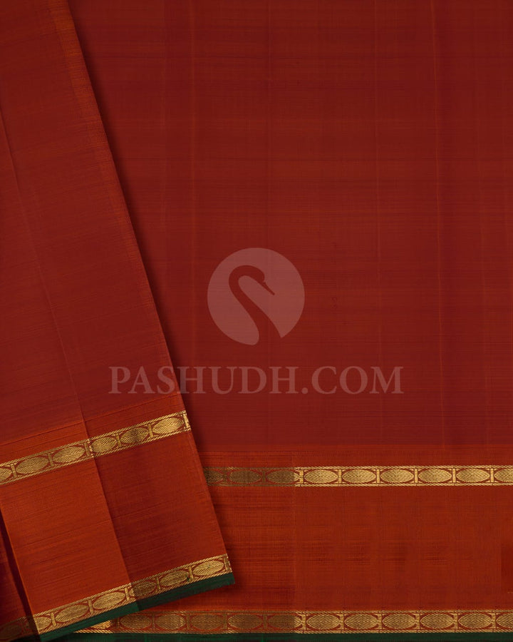 Brown And Rust Orange Pure Kanjivaram Silk Saree-SP77
