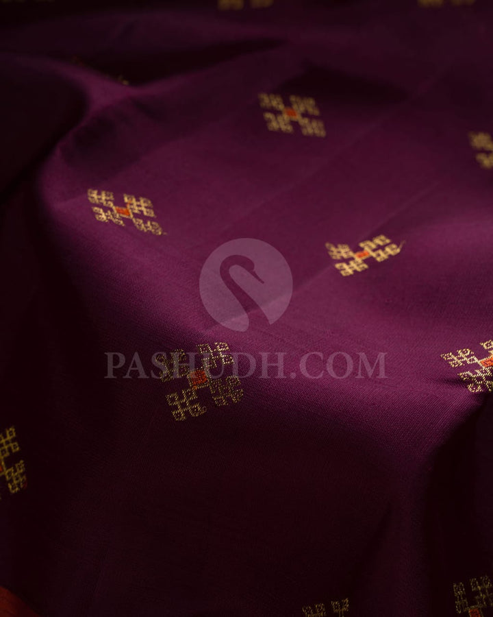 Brown And Rust Orange Pure Kanjivaram Silk Saree-SP77