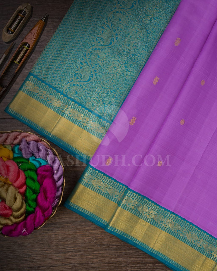 Lavender and Anandha Blue Pure Kanjivaram Silk Saree-SP53