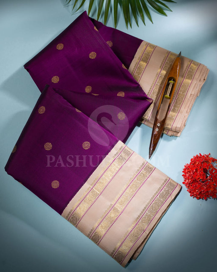 Purple & Ivory Pure Kanjivaram Silk Saree-SP66