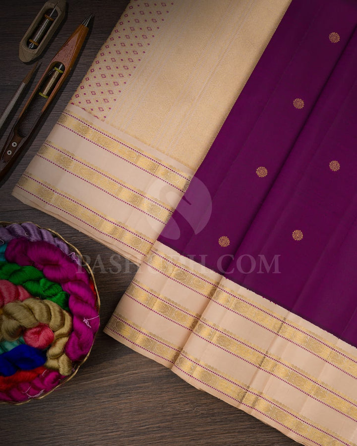 Purple & Ivory Pure Kanjivaram Silk Saree-SP66