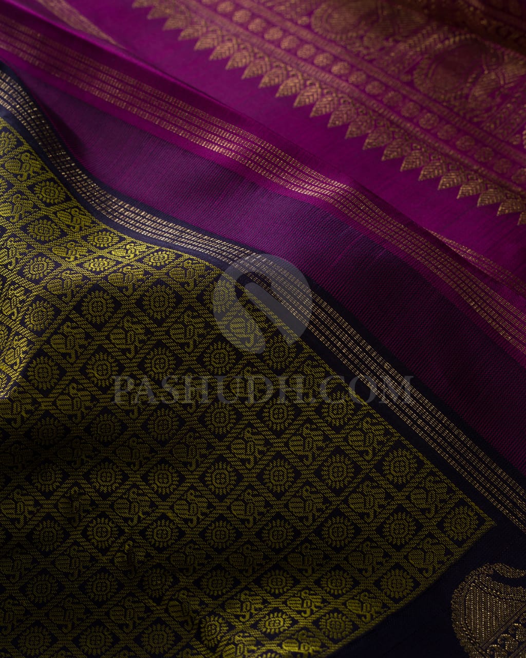 Deep Navy Blue And Magenta Pure Kanjivaram Silk Saree-SP47