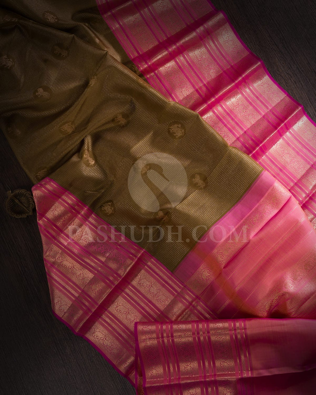 Antique Gold & Baby Pink Kanjivaram Silk Saree-S1233(B)