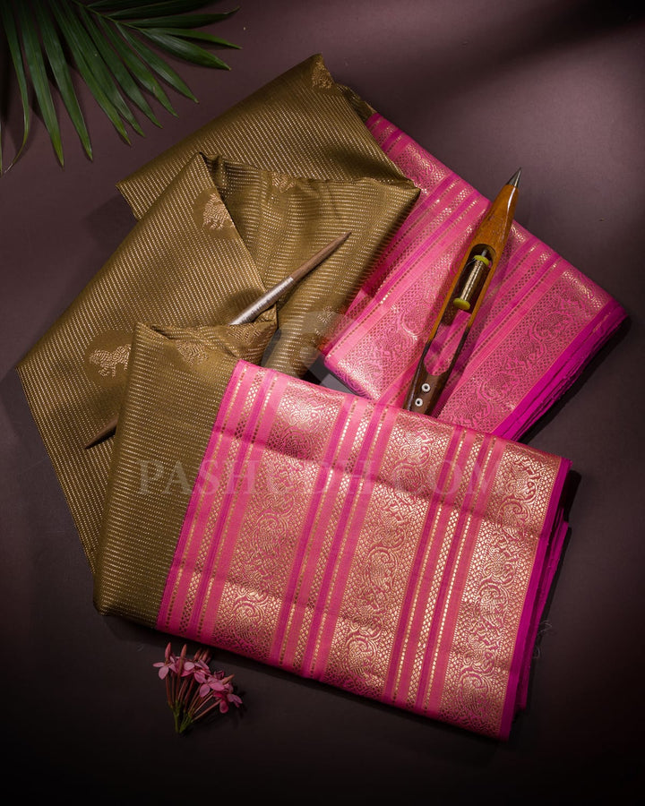 Antique Gold & Baby Pink Kanjivaram Silk Saree-S1233(B)