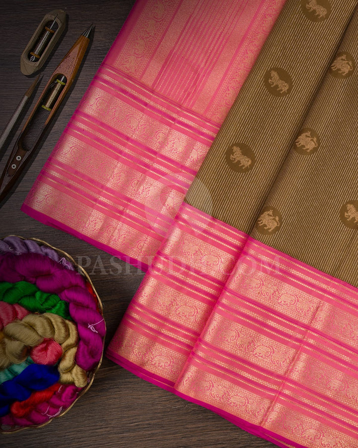 Antique Gold & Baby Pink Kanjivaram Silk Saree-S1233(B)