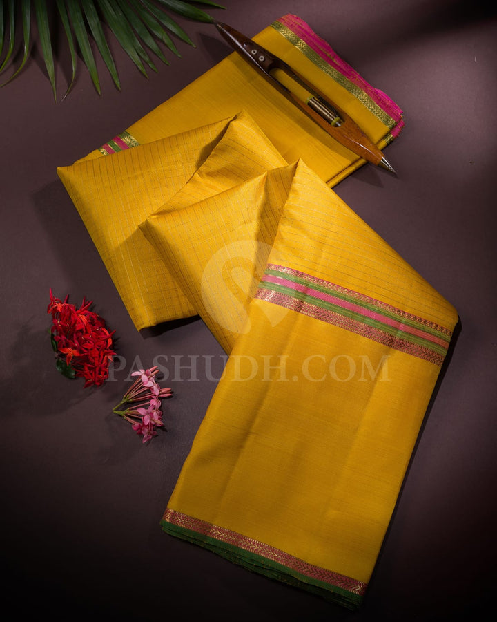 Yellow,Green & Pink Pure Kanjivaram Silk Saree-SP51