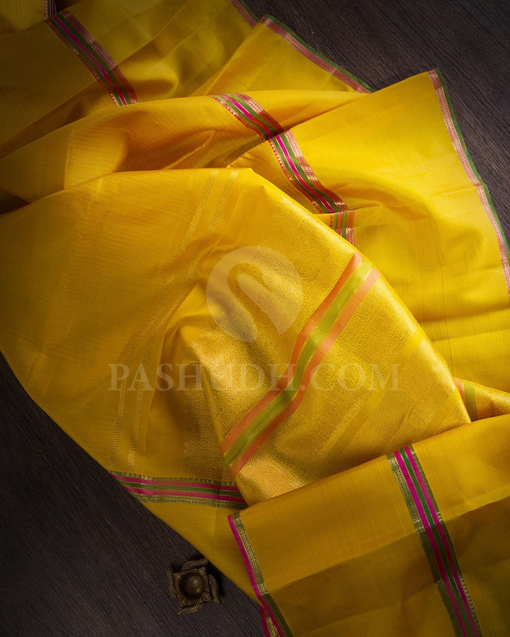 Yellow,Green & Pink Pure Kanjivaram Silk Saree-SP51