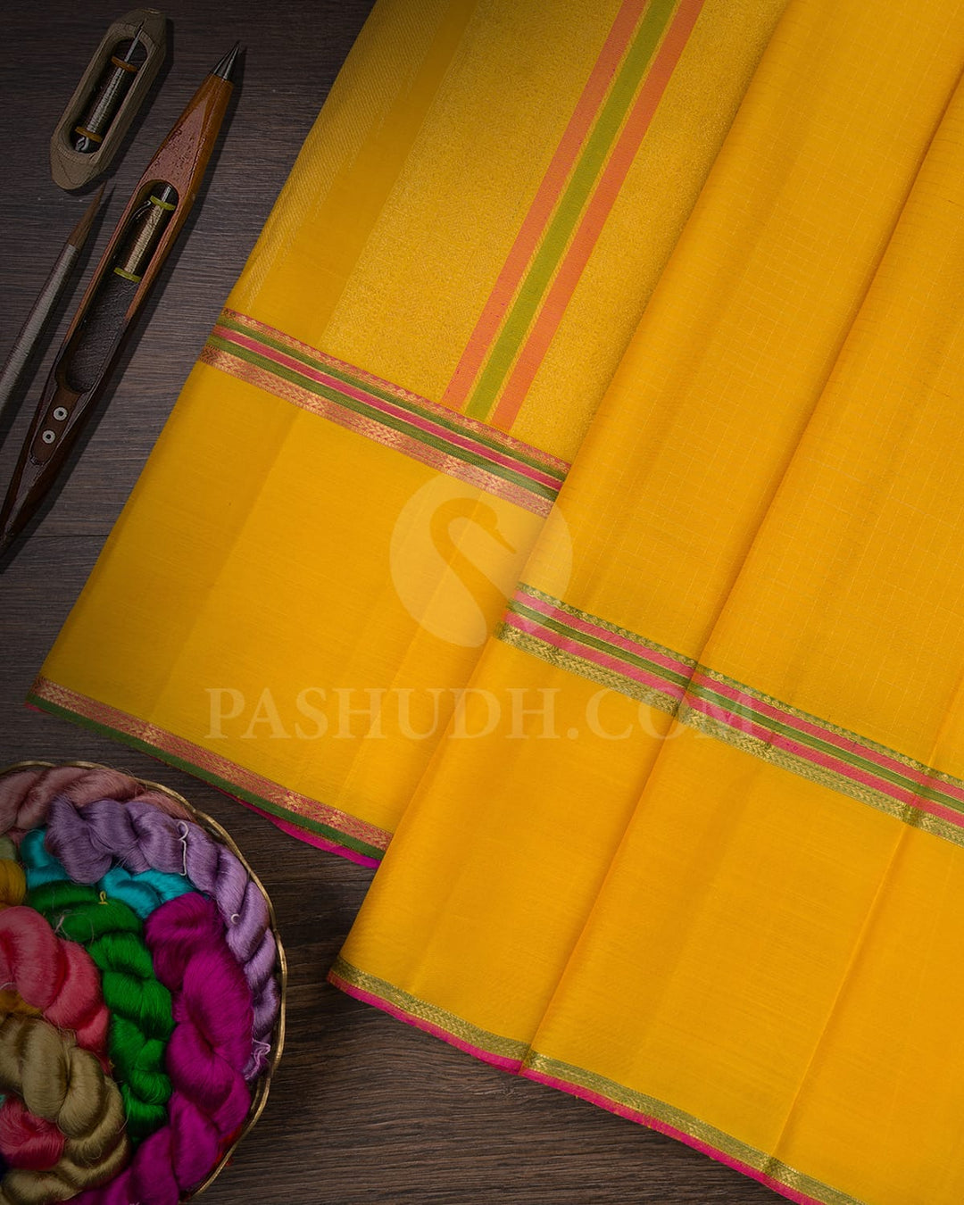 Yellow,Green & Pink Pure Kanjivaram Silk Saree-SP51