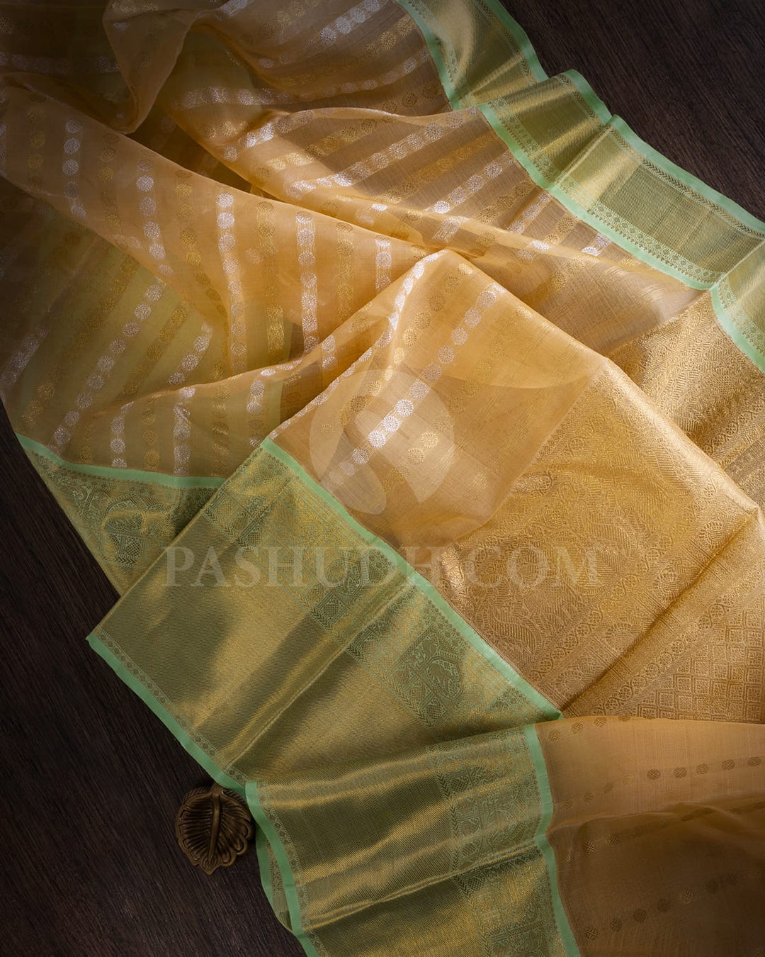 Mild Peach Kora Organza With Pista Green Kanjivaram Silk Saree-SP59