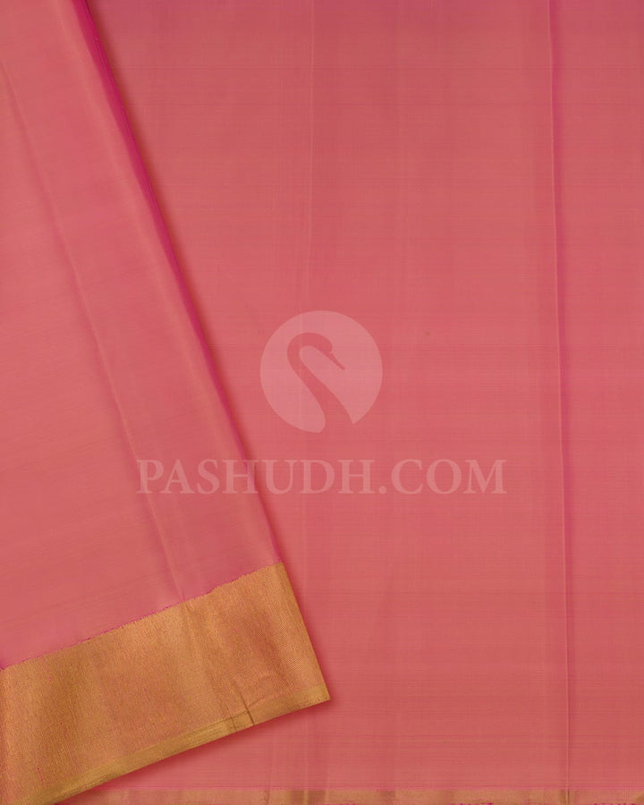 Mustard Yellow & Baby Pink Kanjivaram Silk Saree-S1063(C)