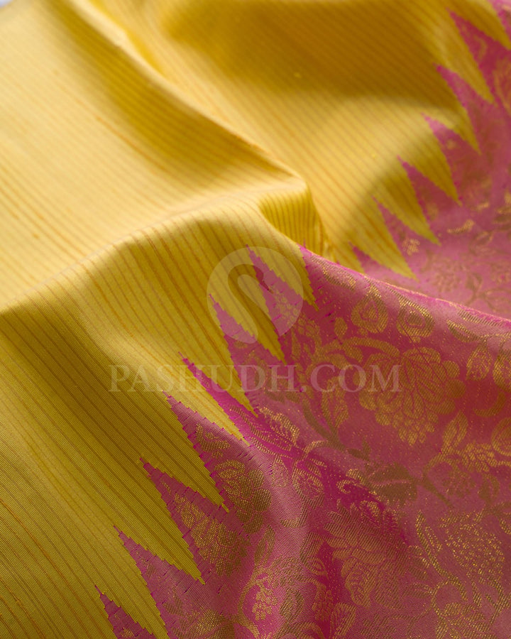Mustard Yellow & Baby Pink Kanjivaram Silk Saree-S1063(C)