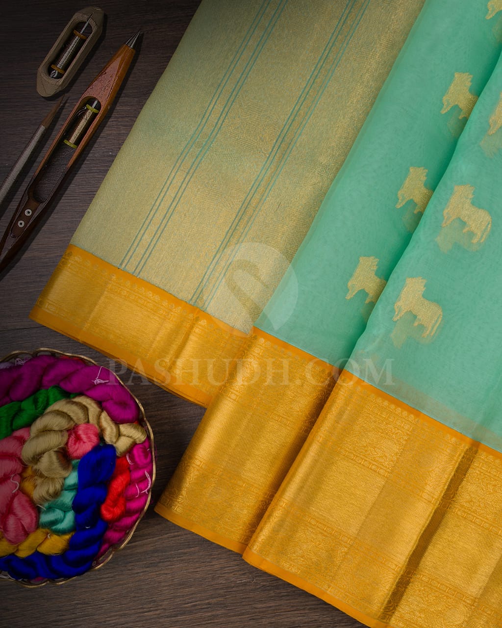 Sea Green Kora Organza Kanjivaram Silk Saree-SP64
