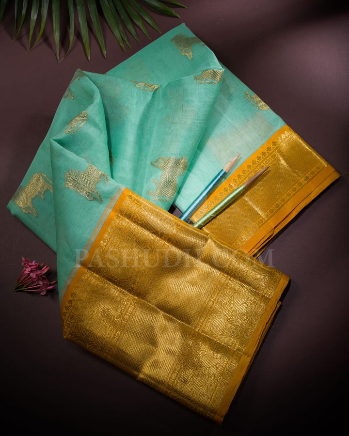 Sea Green Kora Organza Kanjivaram Silk Saree-SP64