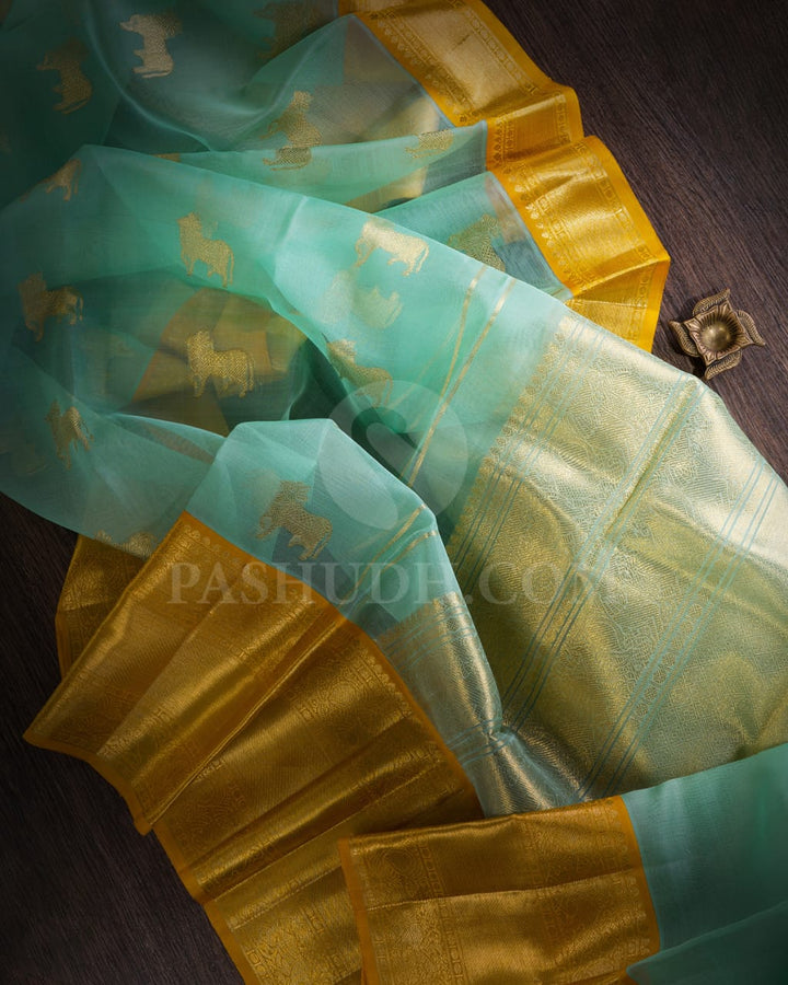 Sea Green Kora Organza Kanjivaram Silk Saree-SP64