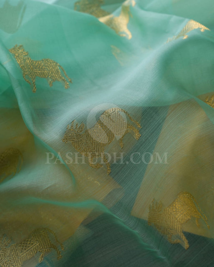 Sea Green Kora Organza Kanjivaram Silk Saree-SP64