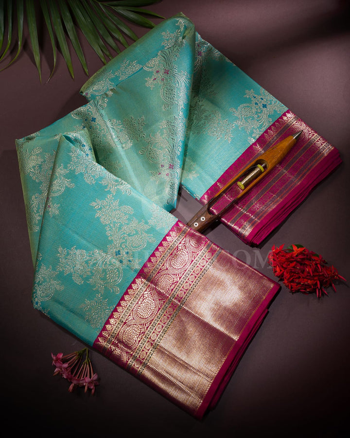 Sky Blue & Rasberry Pink Bridal Kanjivaram Silk Saree-S1093(G)