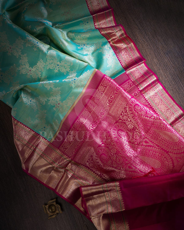 Sky Blue & Rasberry Pink Bridal Kanjivaram Silk Saree-S1093(G)