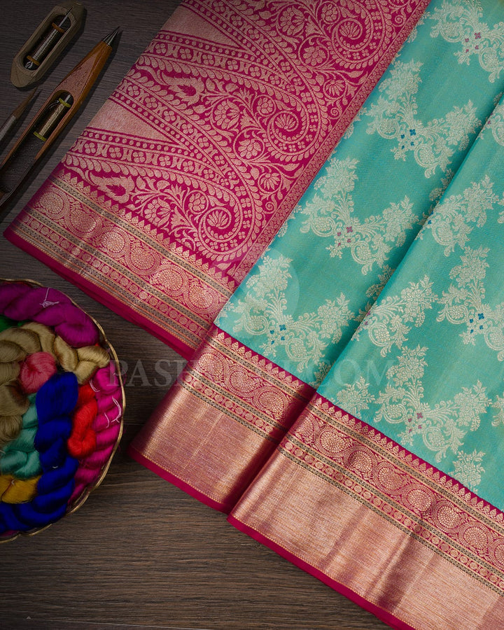 Sky Blue & Rasberry Pink Bridal Kanjivaram Silk Saree-S1093(G)