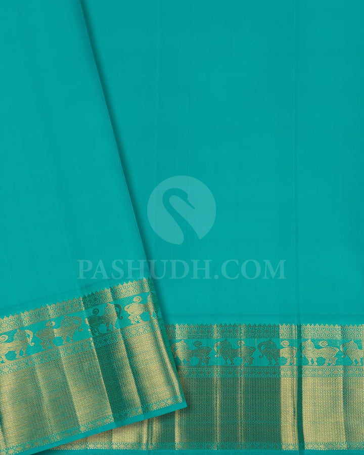 Red & Turquoise Blue Pure Kanjivaram Silk Saree-SP52
