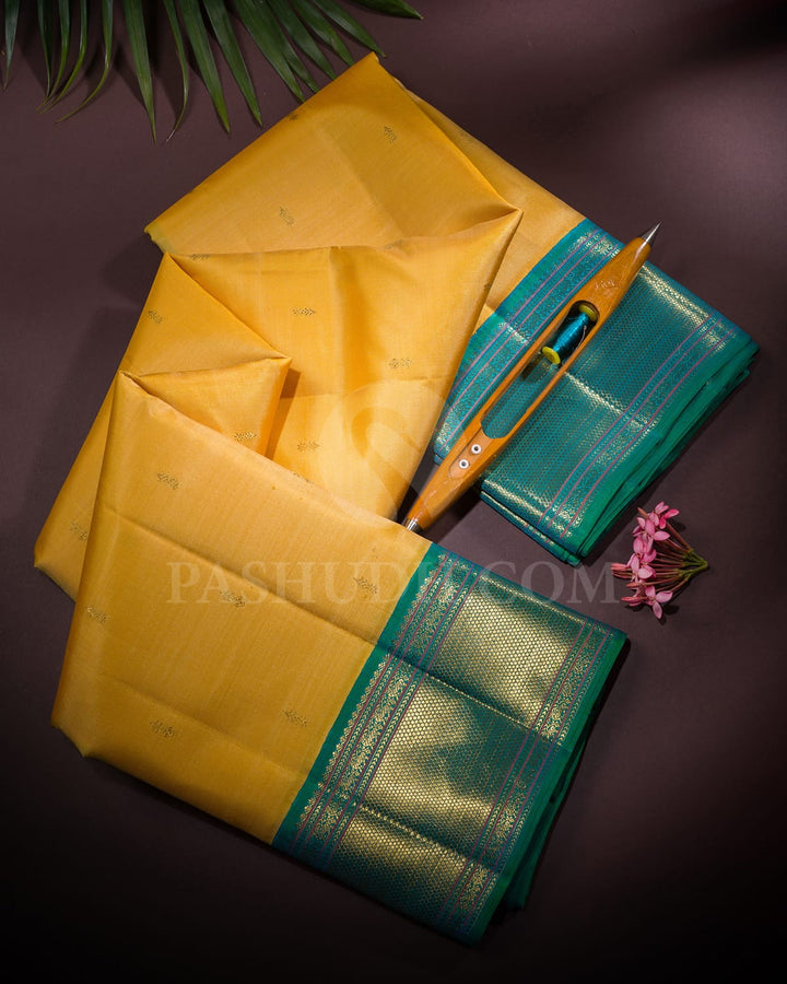 Yellow & Turquoise Blue Pure Kanjivaram Silk Saree-SP50