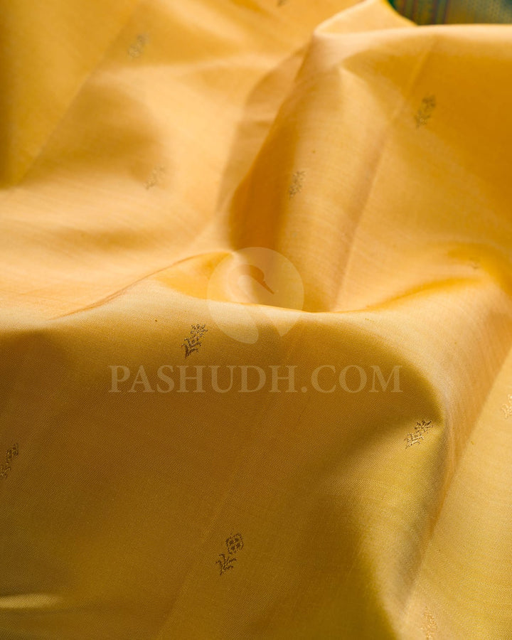 Yellow & Turquoise Blue Pure Kanjivaram Silk Saree-SP50