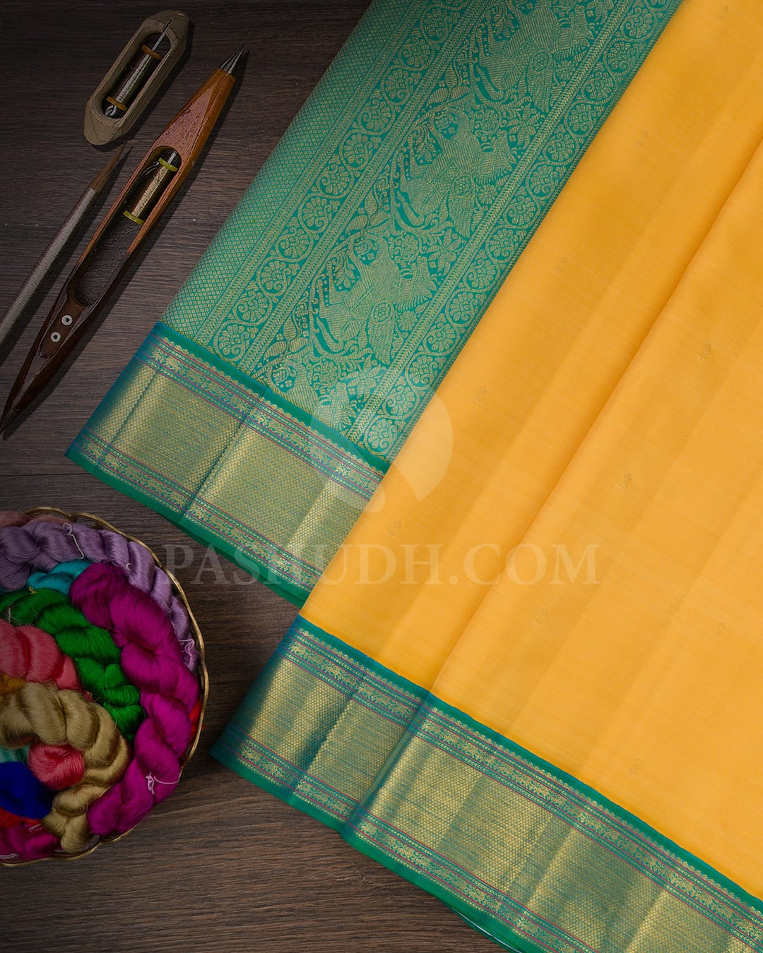 Yellow & Turquoise Blue Pure Kanjivaram Silk Saree-SP50