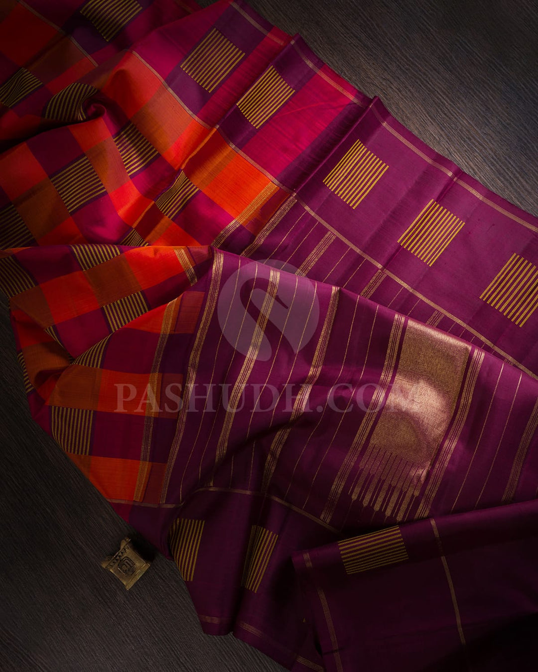 Red-Orange & Purple-Red Pure Kanjivaram Silk Saree-SP73