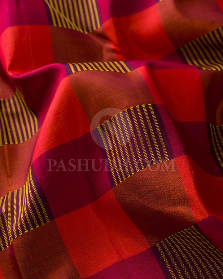 Red-Orange & Purple-Red Pure Kanjivaram Silk Saree-SP73