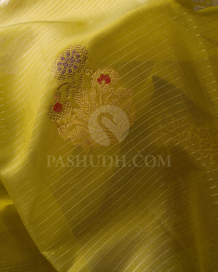 Pear Green & Lavender Kora Organza Kanjivaram Silk Saree-S1446(A)
