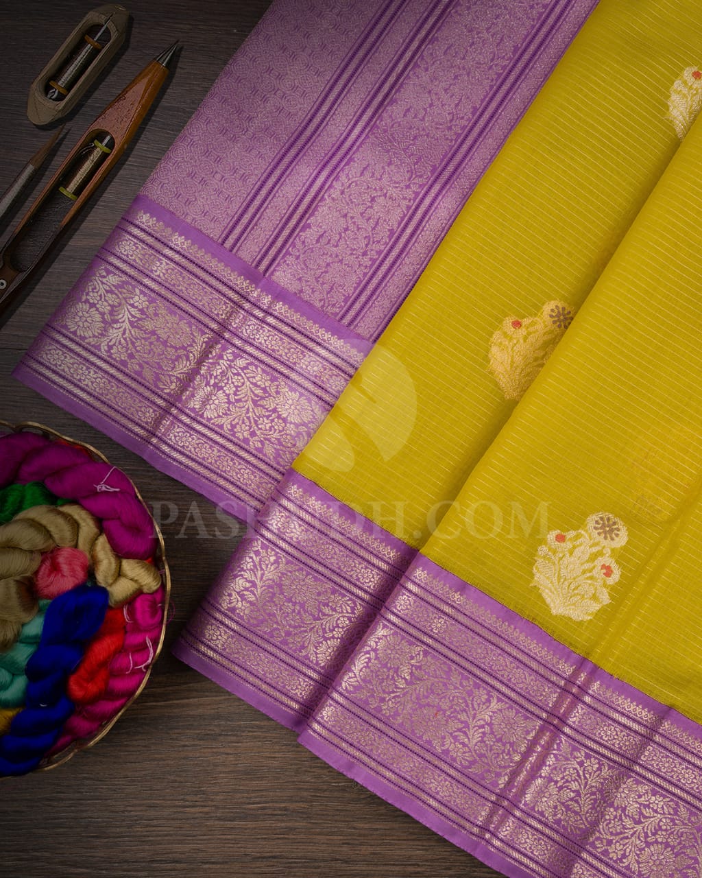 Pear Green & Lavender Kora Organza Kanjivaram Silk Saree-S1446(A)