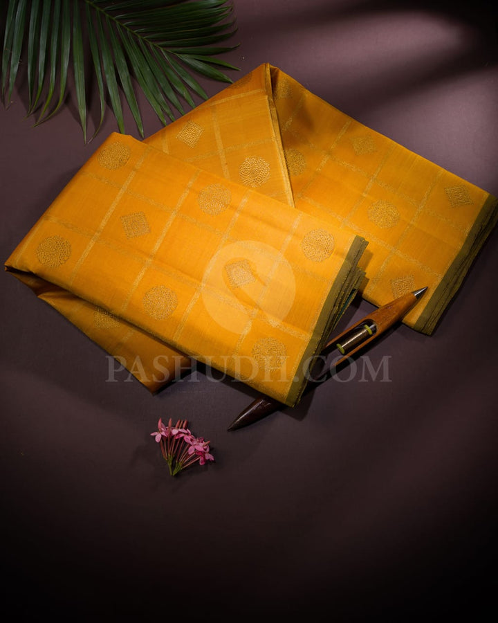 Mango Yellow & Bottle Green Pure Kanjivaram Silk Saree-SP76