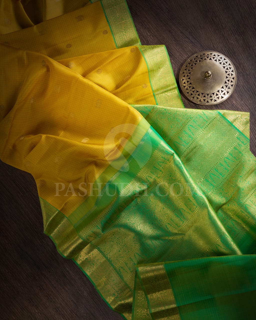 Mango yellow & Light Green Pure Kanjivaram Silk Saree-SP56