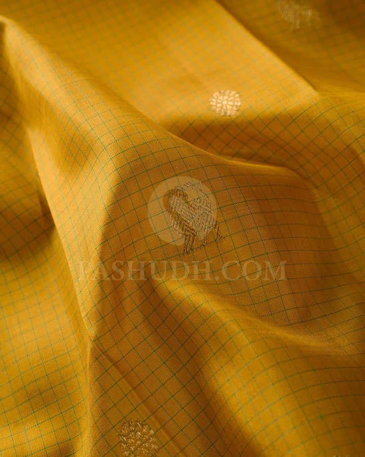 Mango yellow & Light Green Pure Kanjivaram Silk Saree-SP56