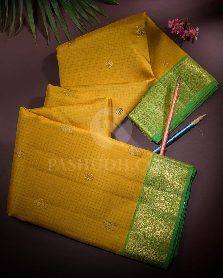 Mango yellow & Light Green Pure Kanjivaram Silk Saree-SP56