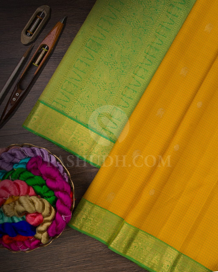 Mango yellow & Light Green Pure Kanjivaram Silk Saree-SP56