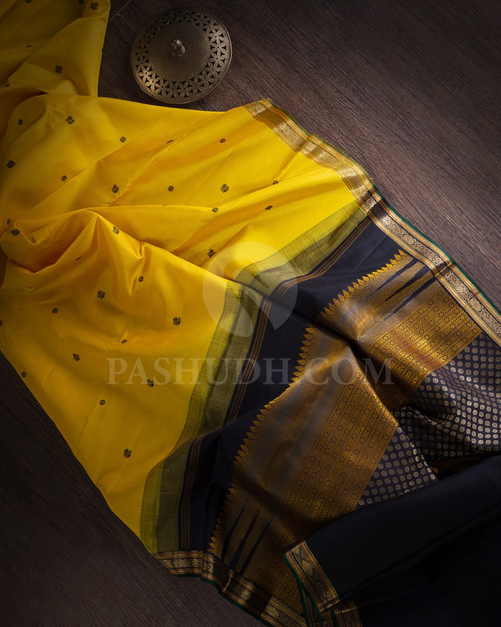 Yellow And  Black Pure Kanjivaram Silk Saree-SP49