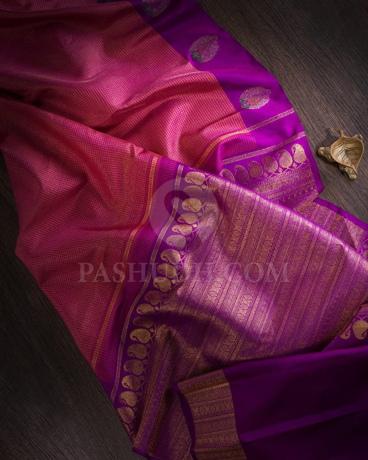 Rani Pink & Mustard  Kanjivaram Silk Saree-S1450(A)