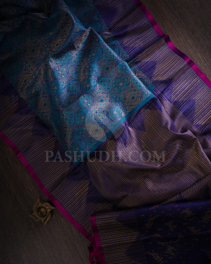 Violet & Blue Kanjivaram Silk Saree-D601(G)