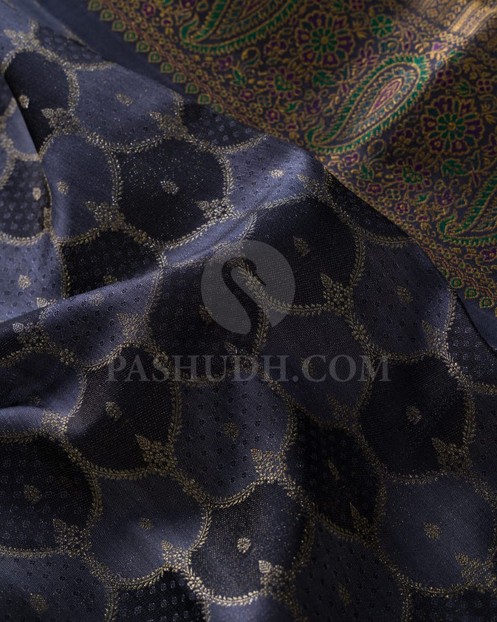 Charcoal Grey Kanjivaram Silk Saree-DJ359(A)
