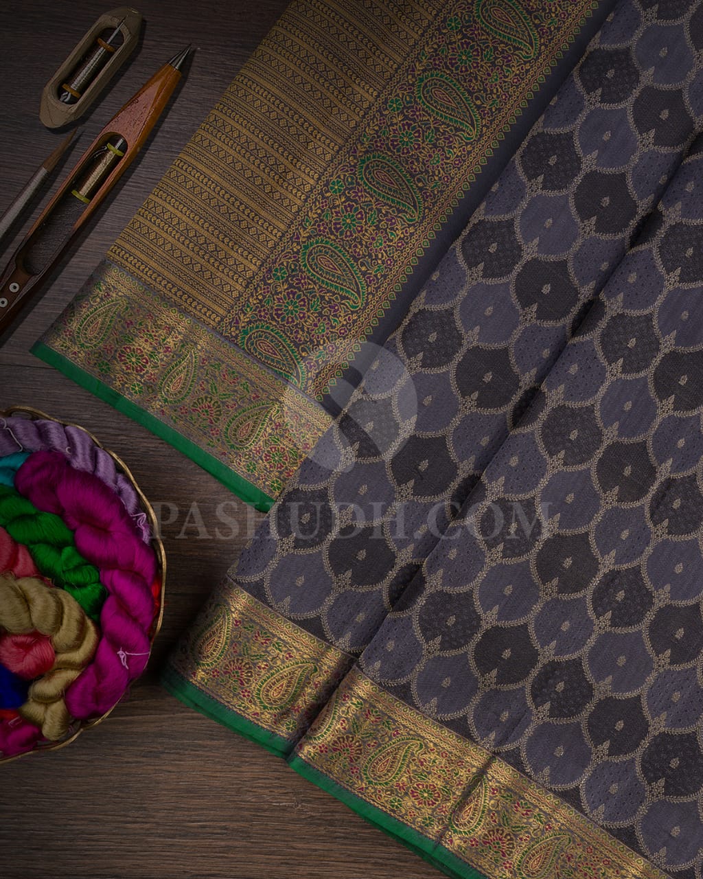 Charcoal Grey Kanjivaram Silk Saree-DJ359(A)