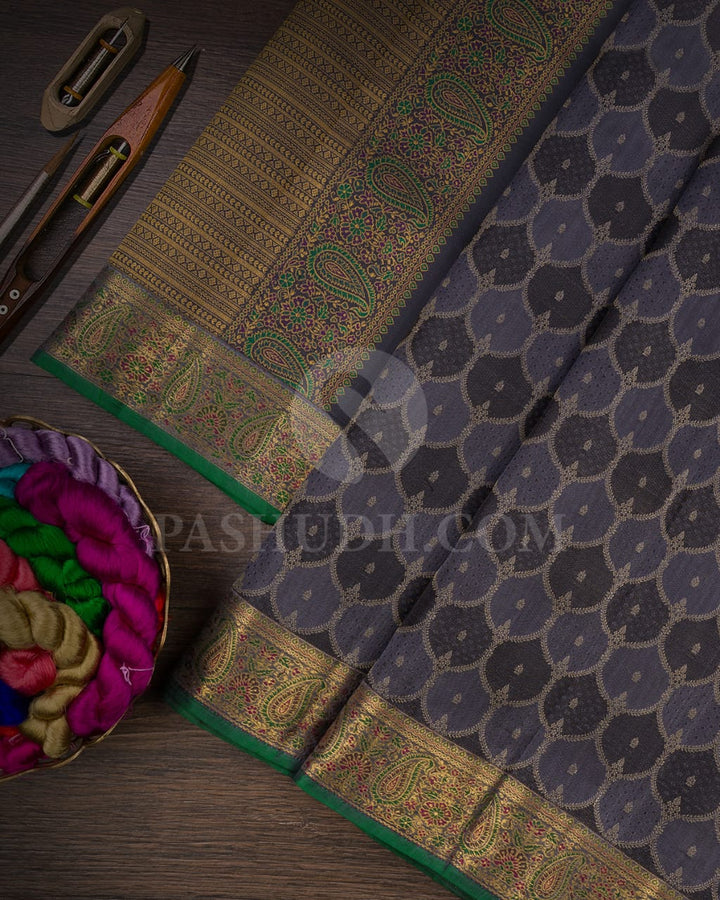 Charcoal Grey Kanjivaram Silk Saree-DJ359(A)