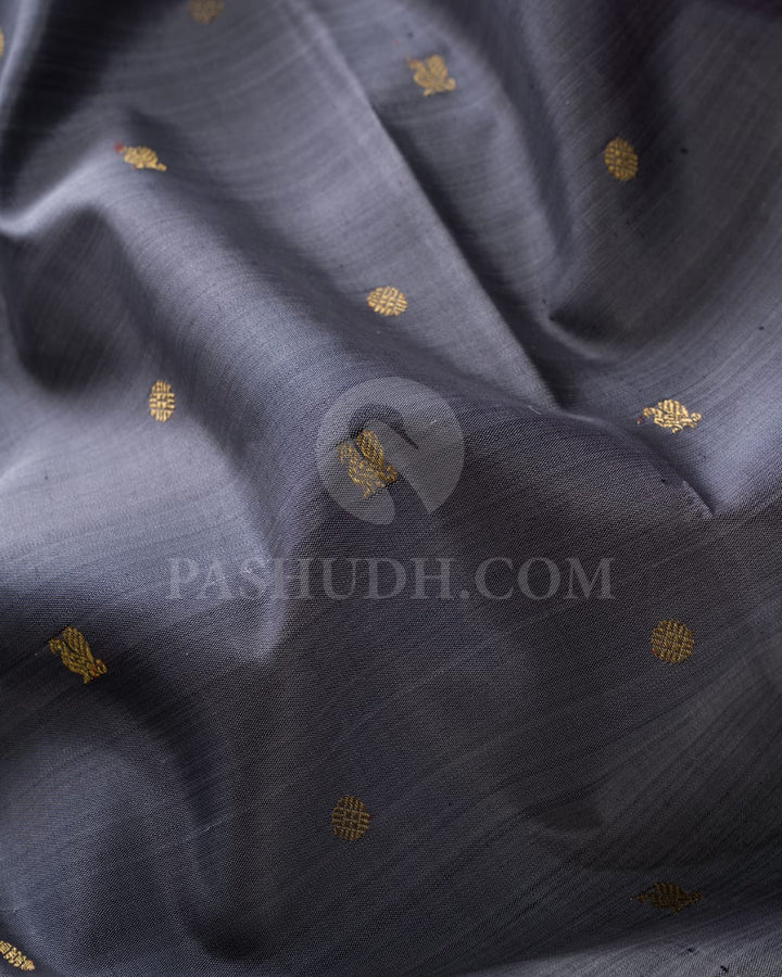 Steel Grey And Lavender Pure Kanjivaram Silk Saree-SP54